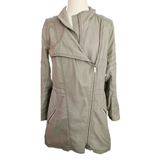 Soft Surroundings Taupe Jacket Coat Zip Front Trench Cotton Linen Blend Small 6